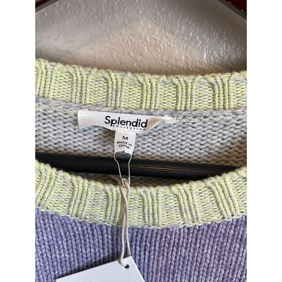 New Splendid Mally Purple Gray Green Colorblock M Sweater Cropped Cozy Comfy Top - Picture 10 of 12